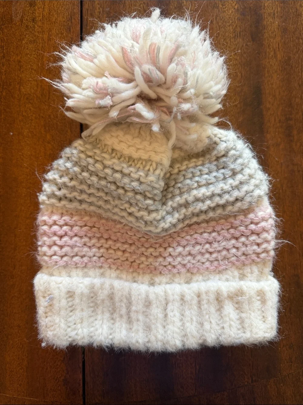 Cozy Kids Pom Beanie - Cream & Pink